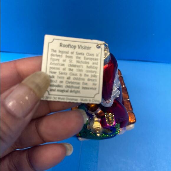 Old World Christmas Glass Santa Roof Top Visitor Ornament With Tag 2013 - Picture 5 of 7